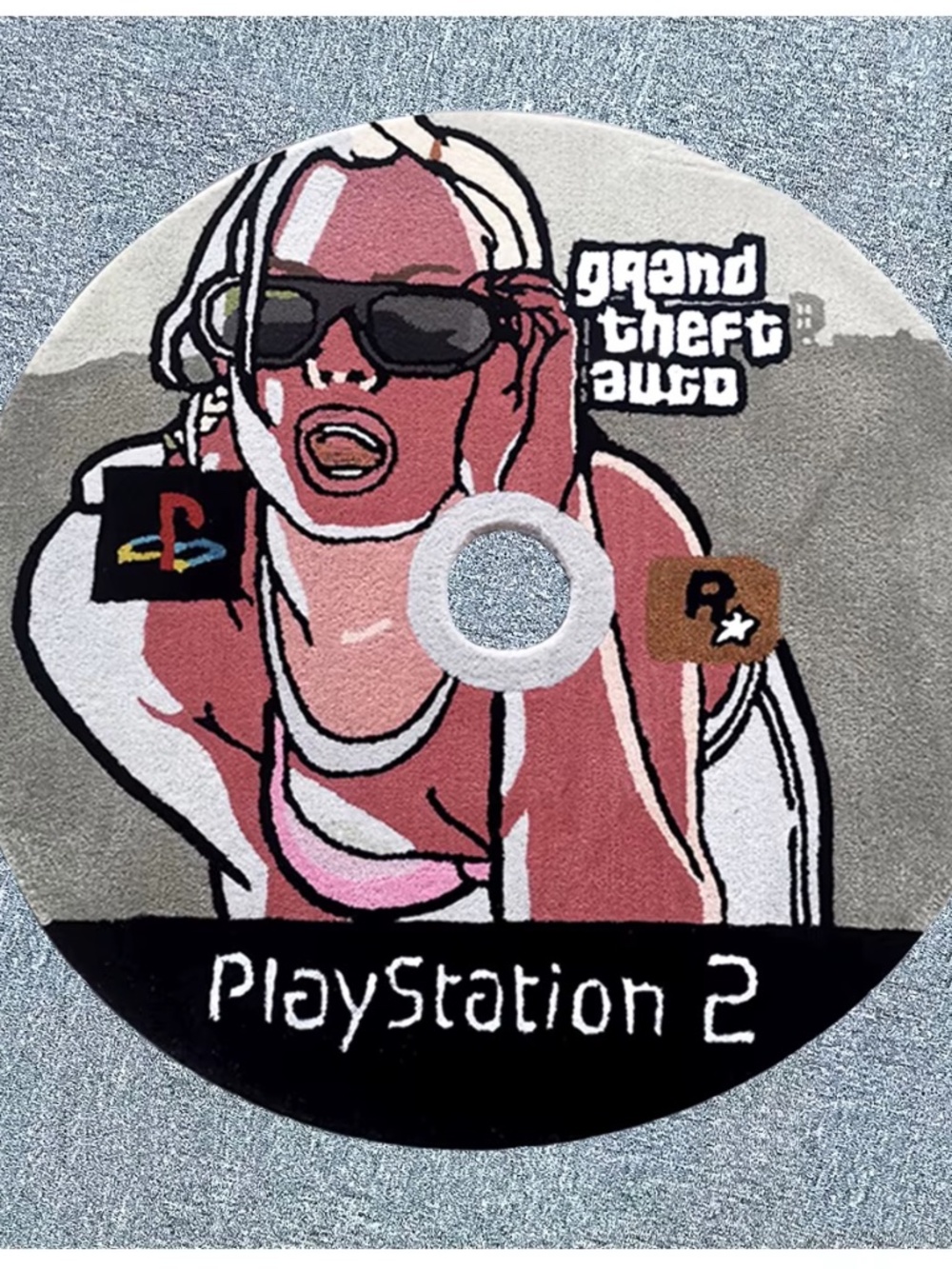 Retro Gaming Nostalgia: Custom Hand-Tufted "GTA San Andreas" Disc Area Rug